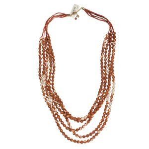 New J.Jill Gorgeous Pure Jill Orange Tie-Dye-Print Multistrand Bead Necklace $64